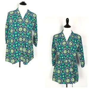 Womens Belted Tunic Top All For Color Size S Green Geometric Print Floral NEW‎
